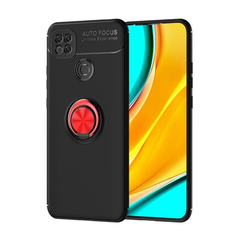 Gyűrűálló zselés tok ujjgyűrűvel Xiaomi Redmi 9C-hez - fekete/piros