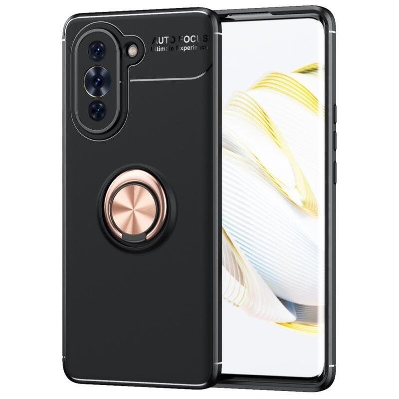 Gyűrűs tartós zselés tok ujjmarkolattal Huawei Nova 10 készülékhez - fekete/rózsaszín/arany
