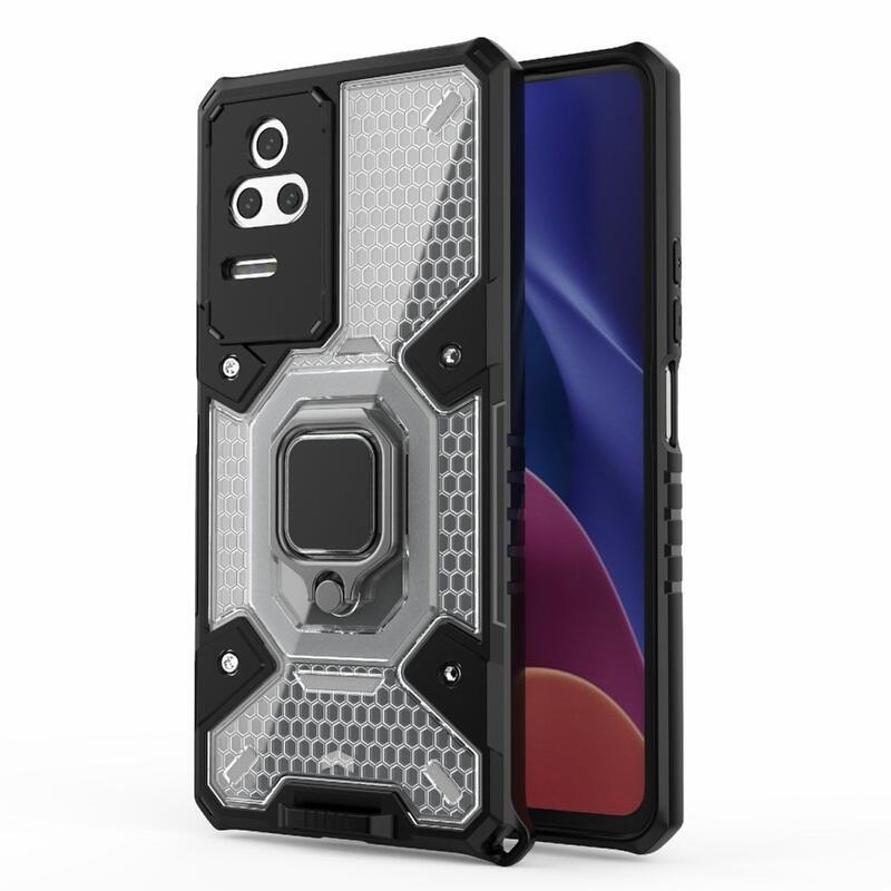 Gyűrűálló hibrid borítás ujjmarkolattal a Xiaomi Poco F4 5G-hez - fehér