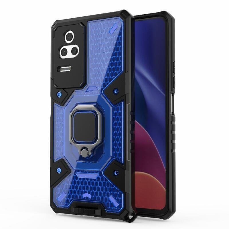 Gyűrűálló hibrid borítás ujjmarkolattal Xiaomi Poco F4 5G-hez - kék