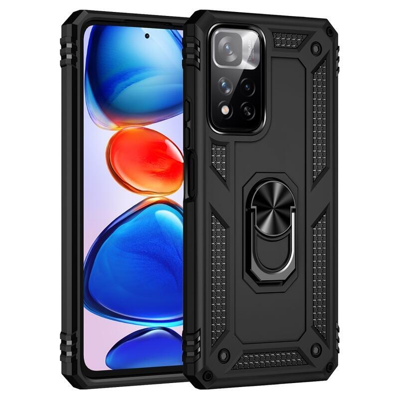 Gyűrűálló hibrid borítás ujjmarkolattal a Xiaomi Redmi Note 11 Pro+ 5G számára - fekete