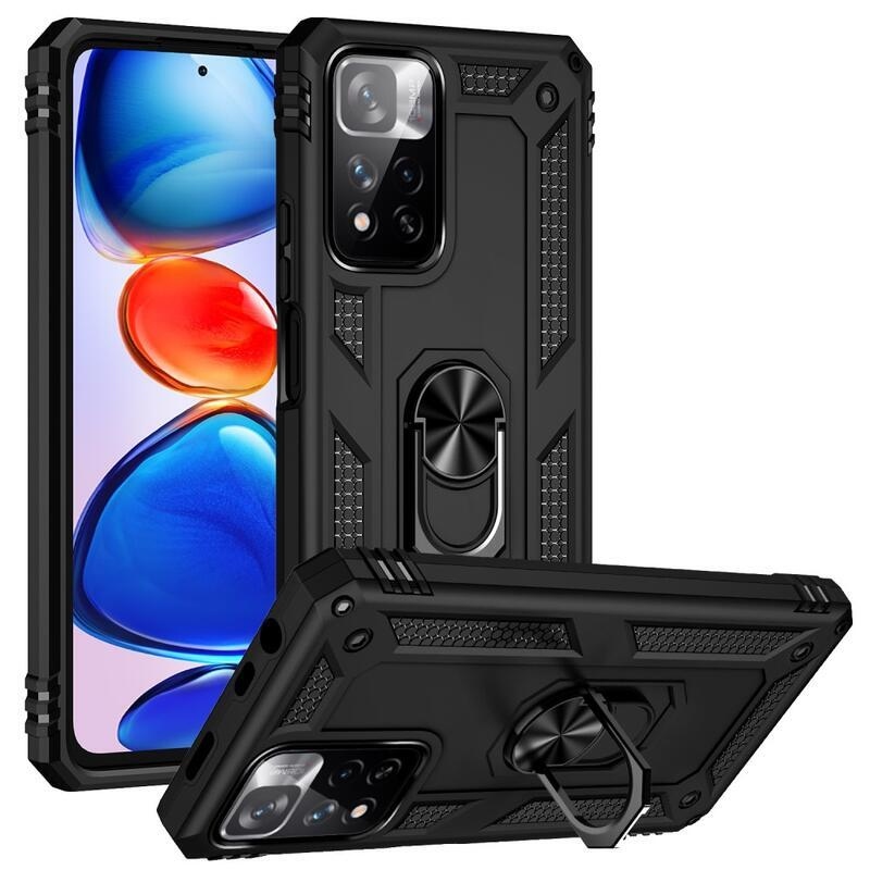 Gyűrűálló hibrid borítás ujjmarkolattal a Xiaomi Redmi Note 11 Pro+ 5G számára - fekete