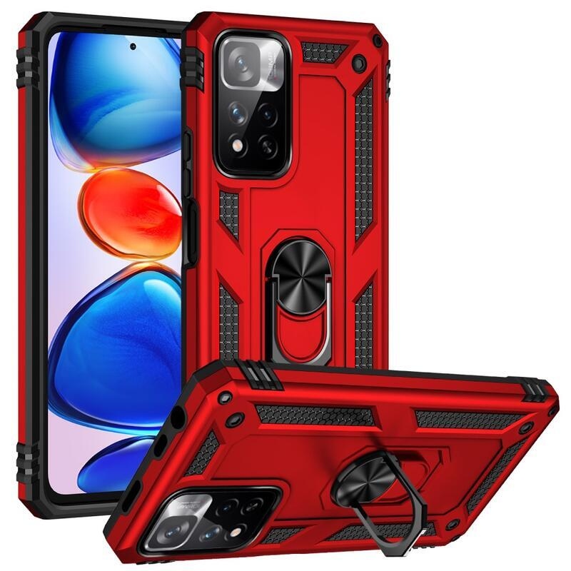 Gyűrűálló hibrid borítás ujjmarkolattal Xiaomi Redmi Note 11 Pro+ 5G - piros