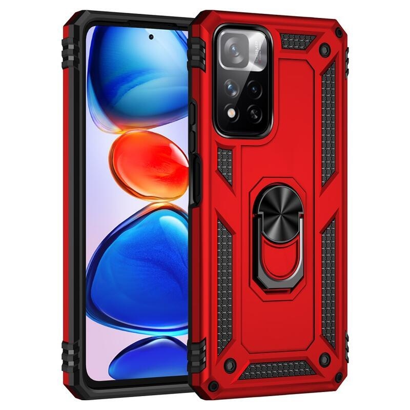 Gyűrűálló hibrid borítás ujjmarkolattal Xiaomi Redmi Note 11 Pro+ 5G - piros