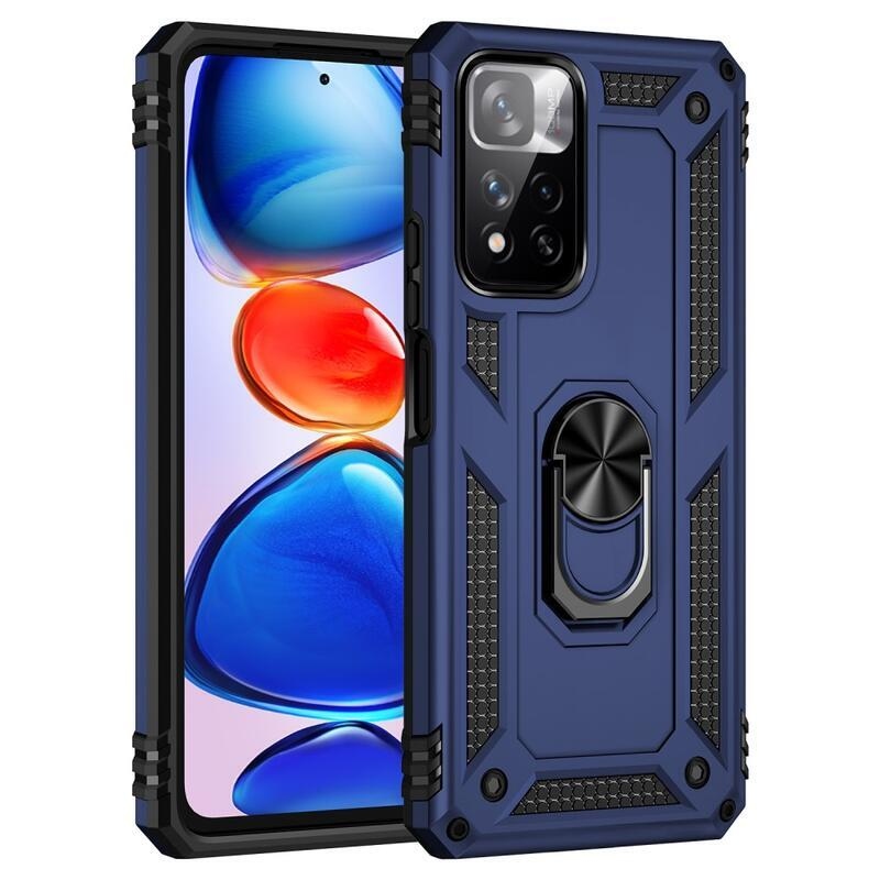 Gyűrűálló hibrid borítás ujjmarkolattal Xiaomi Redmi Note 11 Pro+ 5G - kék