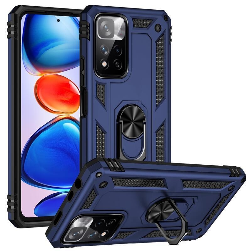 Gyűrűálló hibrid borítás ujjmarkolattal Xiaomi Redmi Note 11 Pro+ 5G - kék
