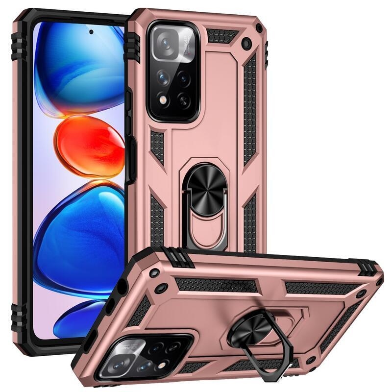 Gyűrűálló hibrid borítás ujjmarkolattal Xiaomi Redmi Note 11 Pro+ 5G - rózsaarany