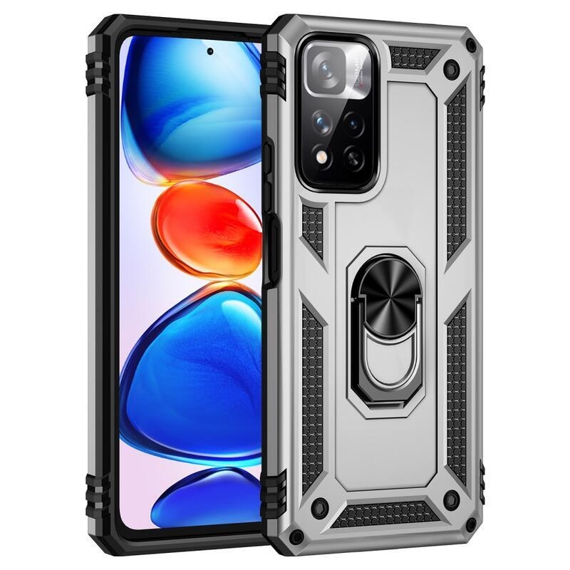 Gyűrűálló hibrid borítás ujjmarkolattal Xiaomi Redmi Note 11 Pro+ 5G - ezüst