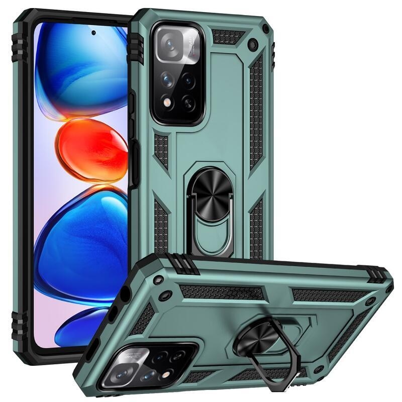 Gyűrűálló hibrid borítás ujjmarkolattal Xiaomi Redmi Note 11 Pro+ 5G - zöld
