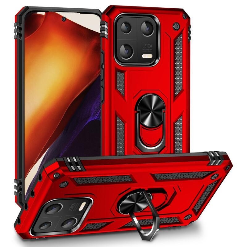 Gyűrűs tartós hibrid borítás fogantyúval a Xiaomi 13-ra - piros