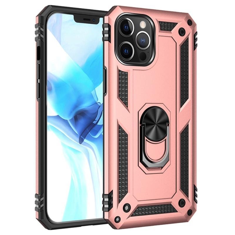 Gyűrűs tartós hibrid borítás ujjmarkolattal iPhone 12 Pro Max készülékhez - rózsaarany