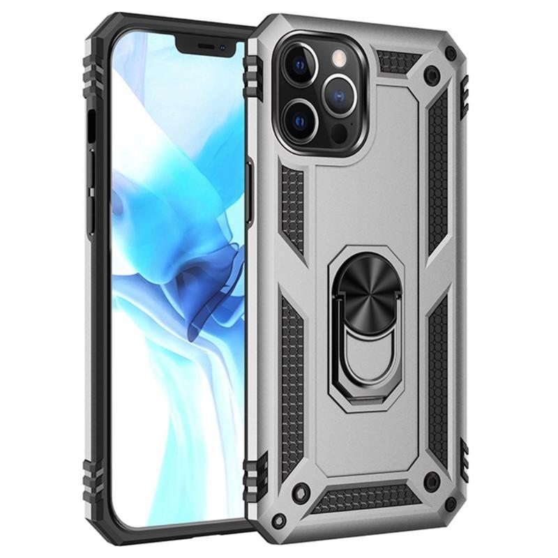 Gyűrűs tartós hibrid borítás ujjmarkolattal iPhone 12 Pro Max készülékhez - szürke