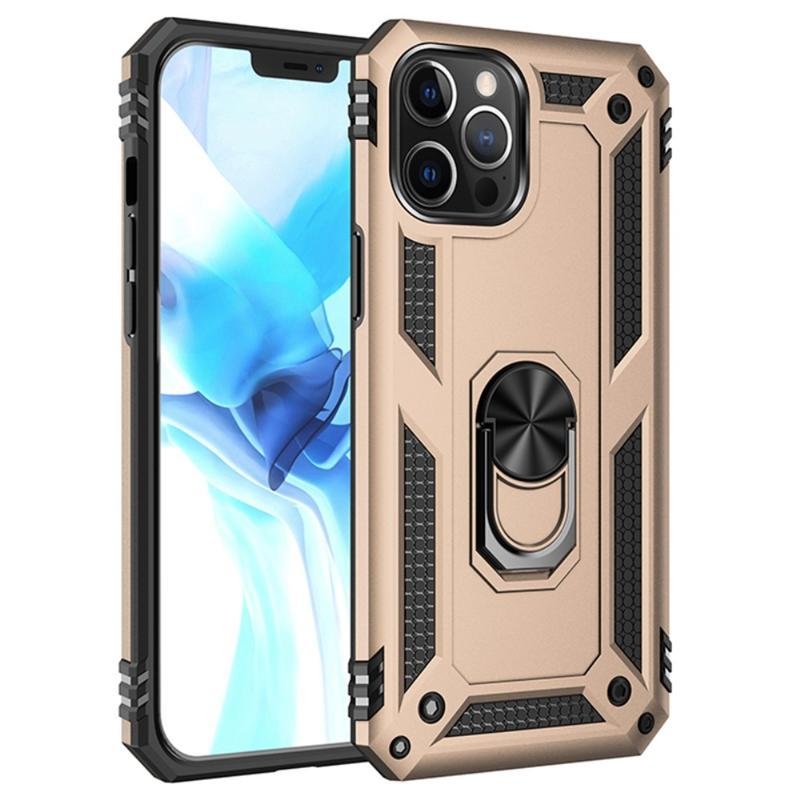 Gyűrűs tartós hibrid borítás ujjmarkolattal iPhone 12 Pro Max készülékhez - arany színben