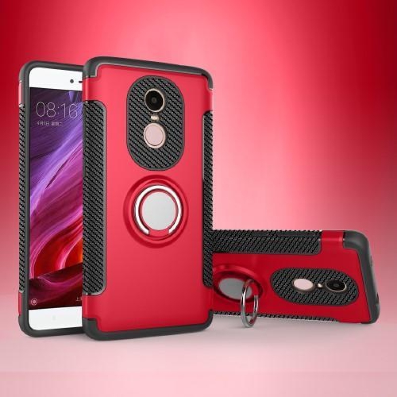 Gyűrűs tartós tok a Xiaomi Redmi Note 4X-hez - piros színű