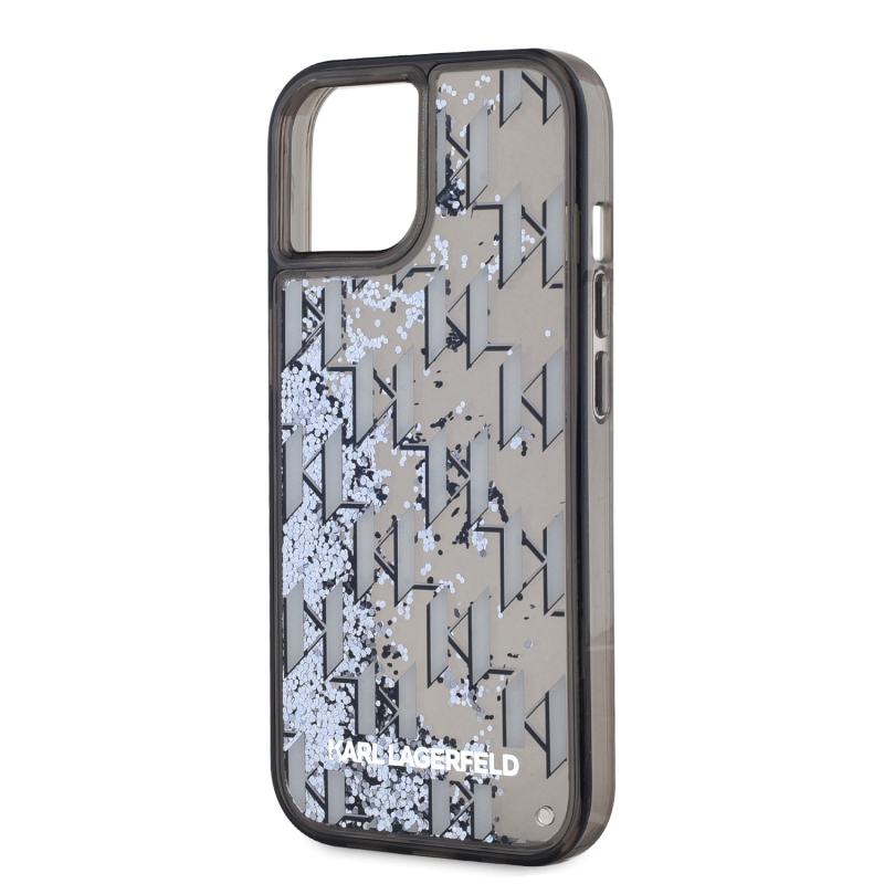 Karl Lagerfeld Folyékony csillámos monogramos, gradiens hátlap iPhone 15-hez Fekete