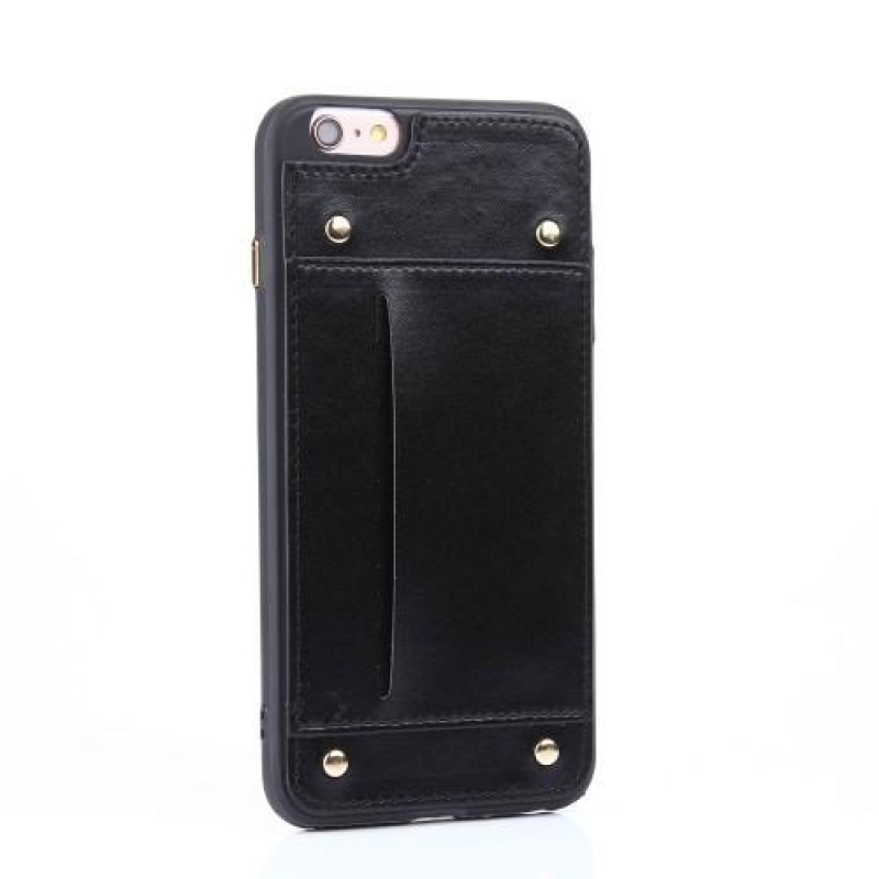 Szegecselt PU bőr zselés tok rekesszel iPhone 6 Plus és iPhone 6s Plus készülékhez - fekete