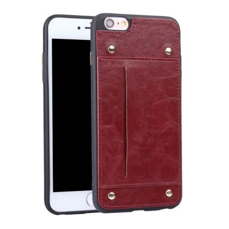 Szegecselt PU bőr zselés tok rekesszel iPhone 6 Plus és iPhone 6s Plus készülékhez - piros színben