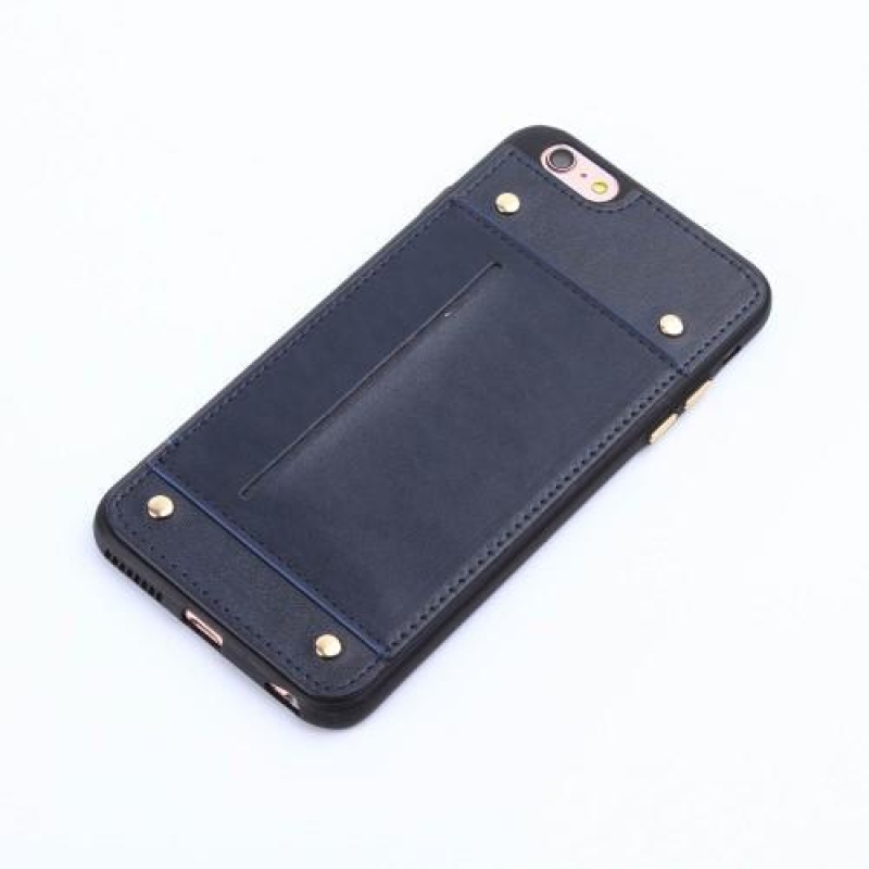 Szegecses PU bőr zselés tok rekesszel iPhone 6 Plus és iPhone 6s Plus készülékhez - sötétkék