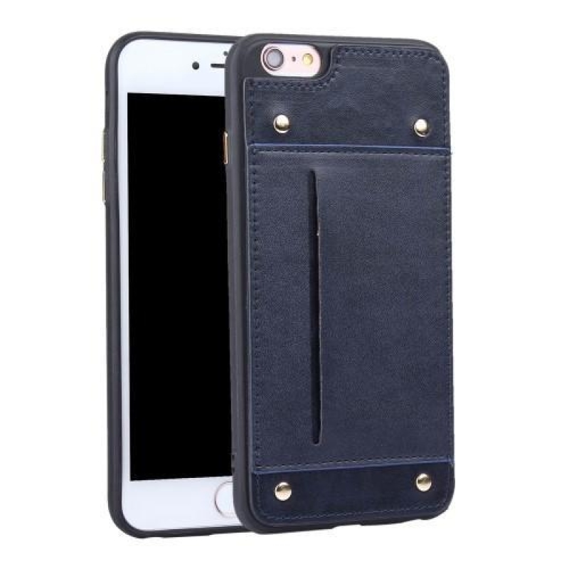 Szegecses PU bőr zselés tok rekesszel iPhone 6 Plus és iPhone 6s Plus készülékhez - sötétkék