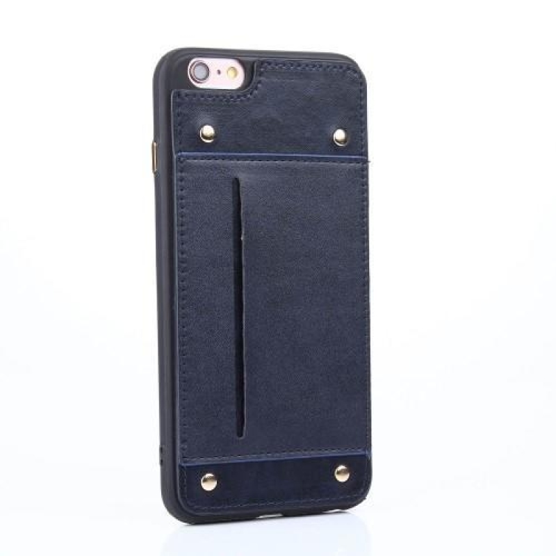 Szegecses PU bőr zselés tok rekesszel iPhone 6 Plus és iPhone 6s Plus készülékhez - sötétkék