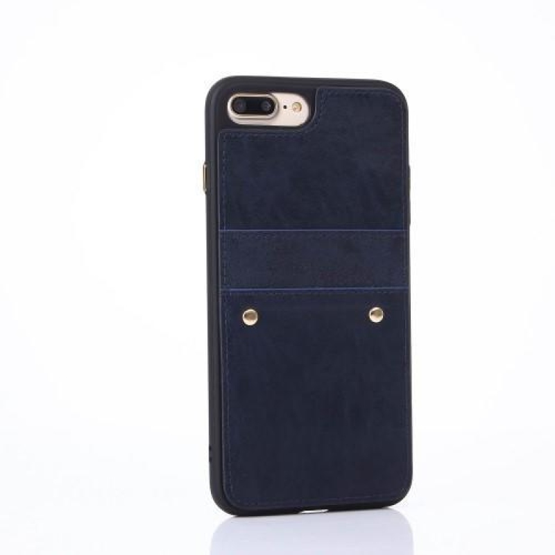 Szegecses zselés tok PU bőr hátlappal és rekesszel iPhone 8 Plus és 7 Plus készülékhez - kék