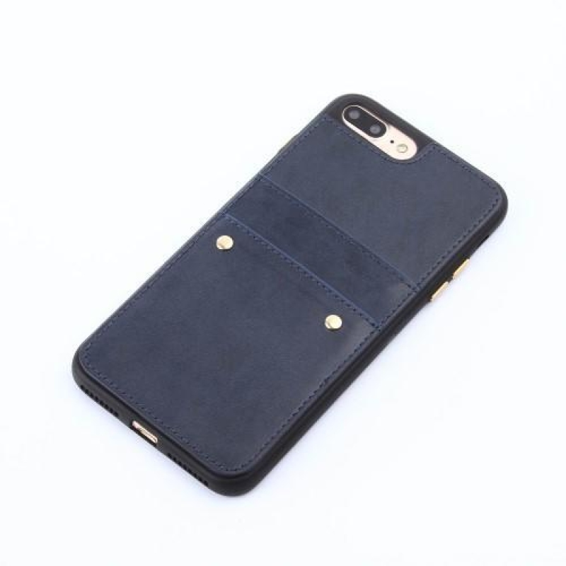 Szegecses zselés tok PU bőr hátlappal és rekesszel iPhone 8 Plus és 7 Plus készülékhez - kék
