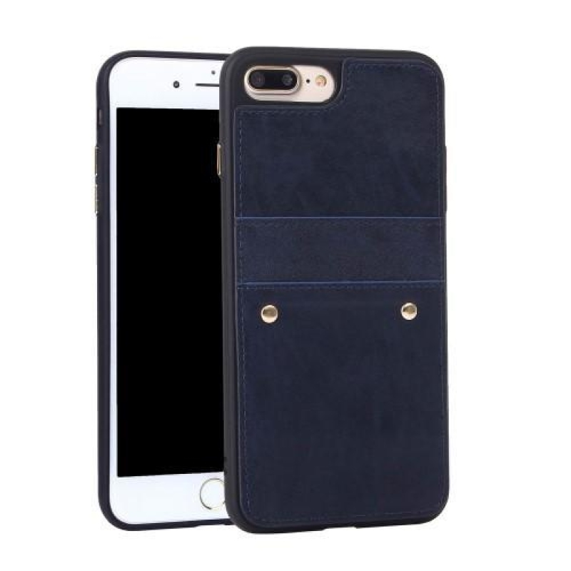 Szegecses zselés tok PU bőr hátlappal és rekesszel iPhone 8 Plus és 7 Plus készülékhez - kék
