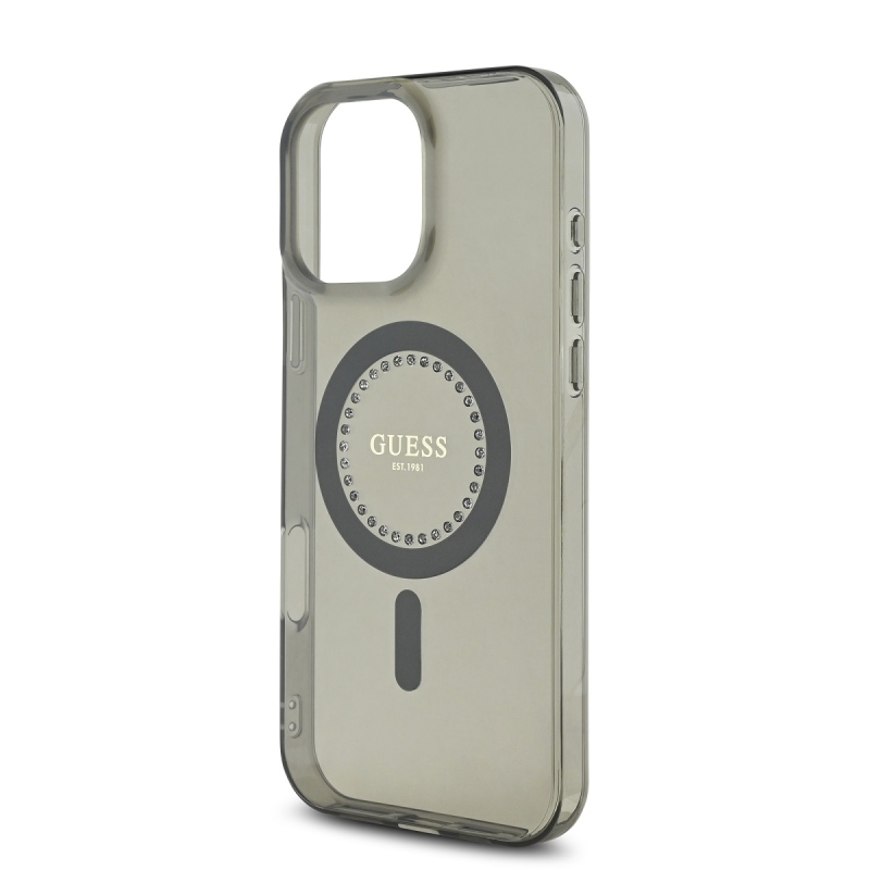 Guess IML strasszos gyűrű MagSafe hátlap iPhone 16 Pro fekete színű iPhone 16 Pro számára