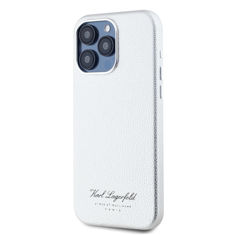 Karl Lagerfeld szemcsés PU Hotel RSG hátlap iPhone 15 Pro Max-hoz Szürke