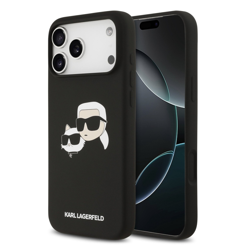 Karl Lagerfeld folyékony szilikon dupla fejű MagSafe hátlap iPhone 17 Pro Max fekete színűre
