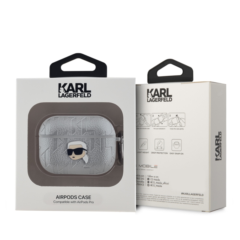 Karl Lagerfeld PU dombornyomott Karl fej tok az AirPods Pro ezüsthöz