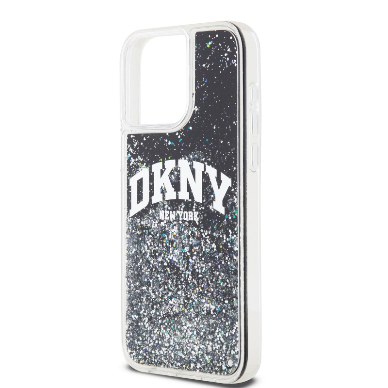 DKNY Liquid Glitter Arch Logo hátlap iPhone 13 Pro Max-hoz Fekete