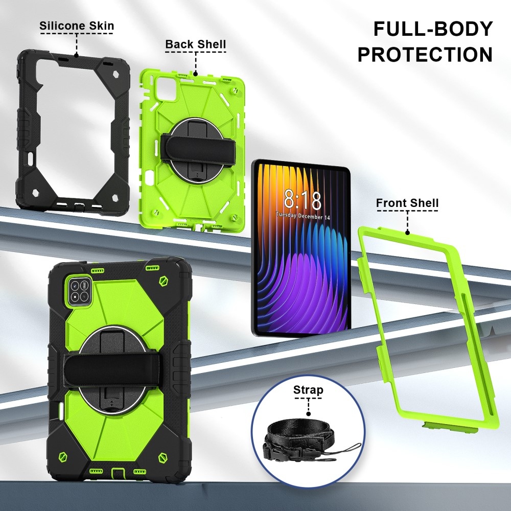 Strapabíró huzat kéztartóval és vállpánttal Xiaomi Pad 7/7 Pro-hoz - fekete/zöld