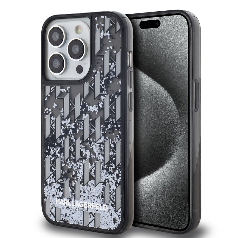 Karl Lagerfeld Liquid Glitter Monogram Monogram Gradient Back Cover az iPhone 14 Pro Max készülékhez Fekete