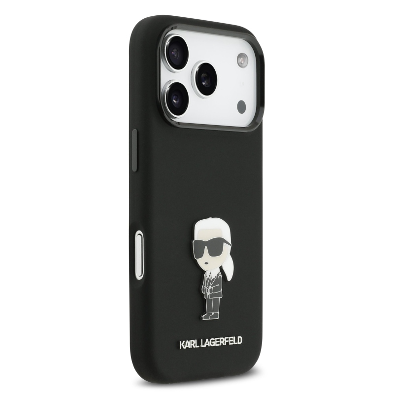 Karl Lagerfeld Folyékony szilikon fém Ikonik hátlap iPhone 17 Pro Fekete