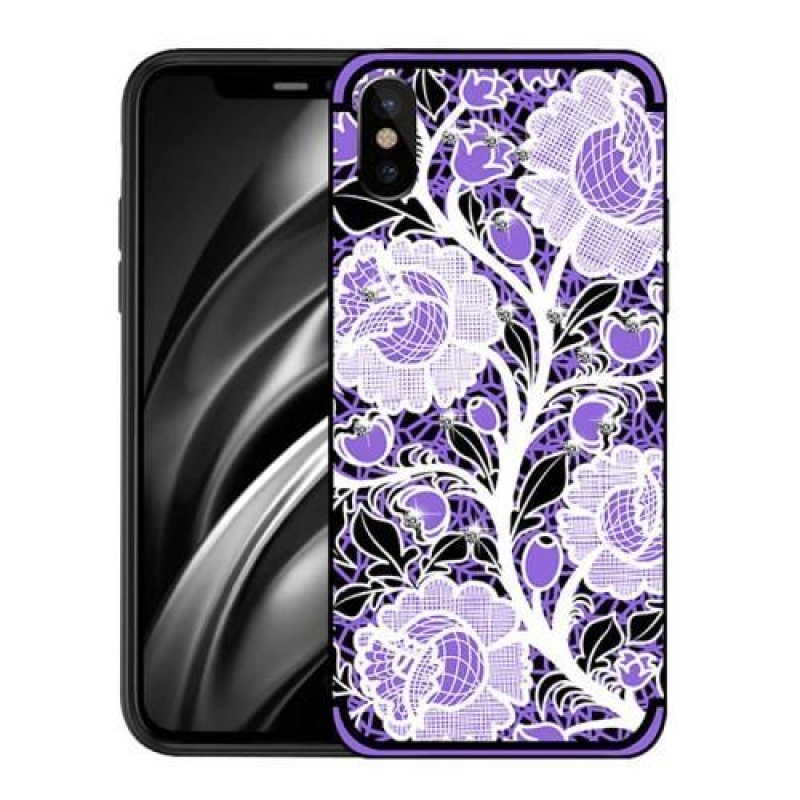 Rózsákkal díszített zselés tok iPhone X készülékhez - lila