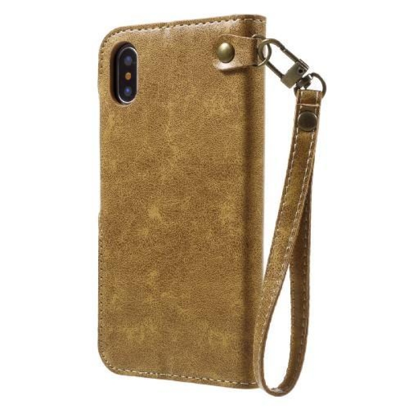 Rózsák elegáns PU bőr tok iPhone X készülékhez - arany színű