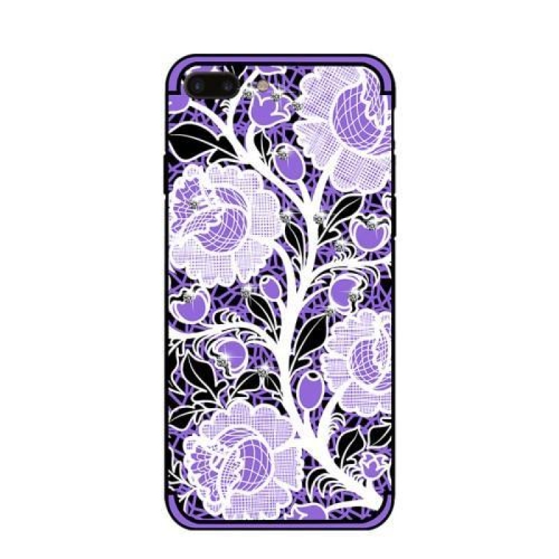 Rózsák zselés tok kristályokkal iPhone 7 Plus és iPhone 8 Plus készülékhez - lila
