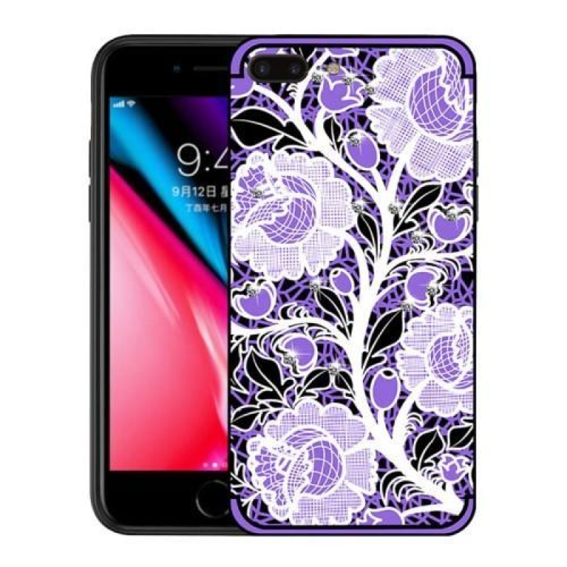 Rózsák zselés tok kristályokkal iPhone 7 Plus és iPhone 8 Plus készülékhez - lila