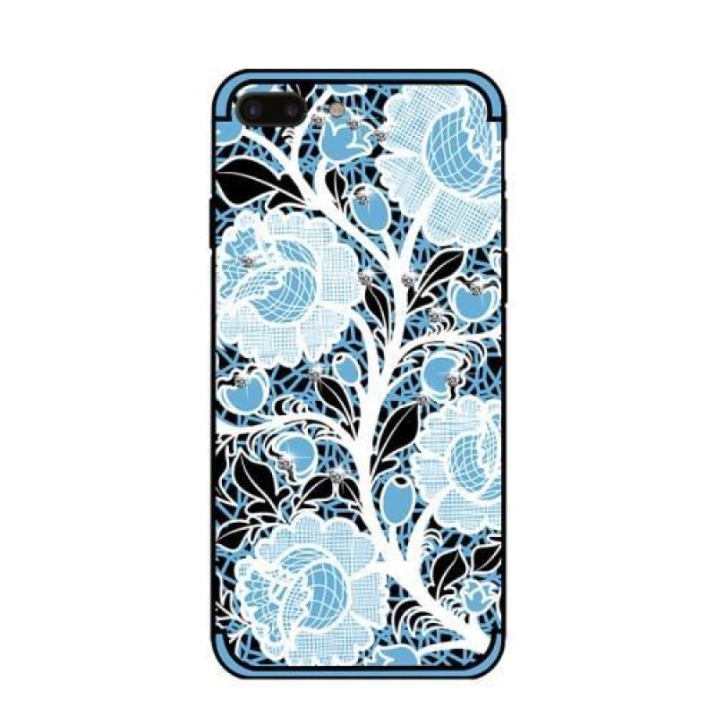 Rózsák zselés tok kristályokkal iPhone 7 Plus és iPhone 8 Plus készülékhez - kék