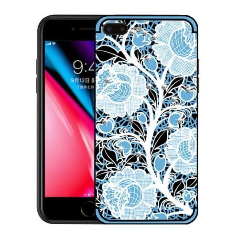 Rózsák zselés tok kristályokkal iPhone 7 Plus és iPhone 8 Plus készülékhez - kék