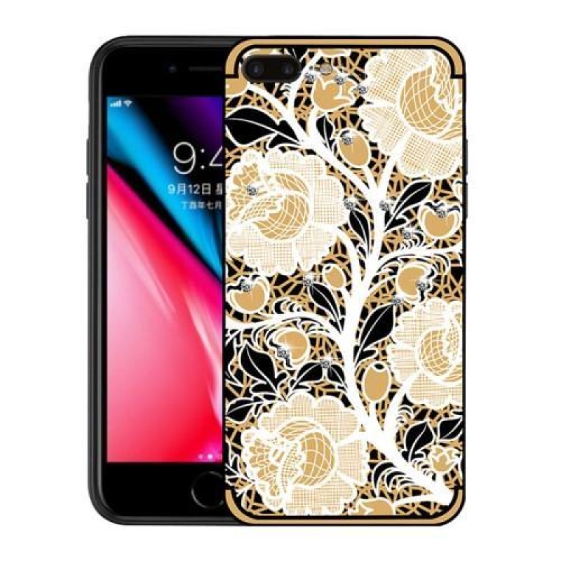 Rózsák zselés tok kristályokkal iPhone 7 Plus és iPhone 8 Plus készülékhez - narancssárga