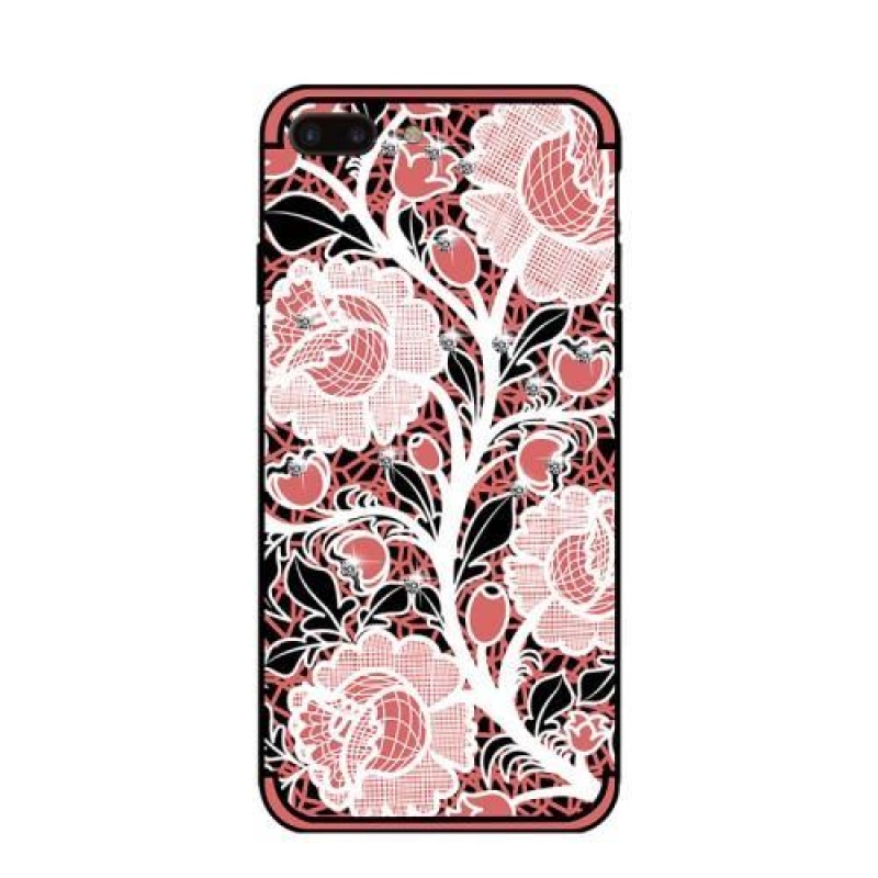 Rózsák zselés tok kristályokkal iPhone 7 Plus és iPhone 8 Plus készülékhez - rózsaszín