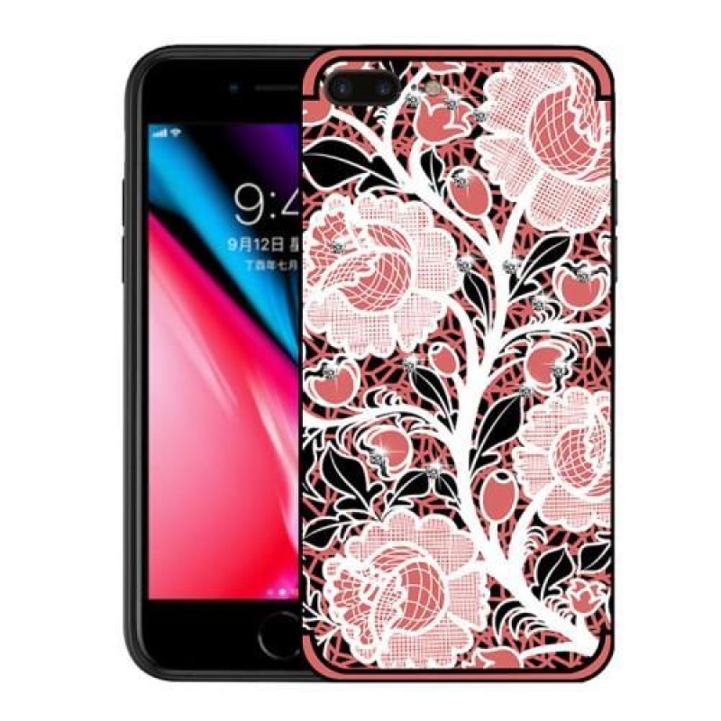 Rózsák zselés tok kristályokkal iPhone 7 Plus és iPhone 8 Plus készülékhez - rózsaszín