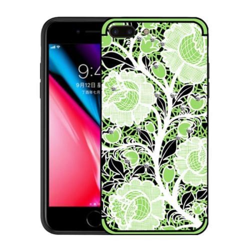 Rózsák zselés tok kristályokkal iPhone 7 Plus és iPhone 8 Plus készülékhez - zöld
