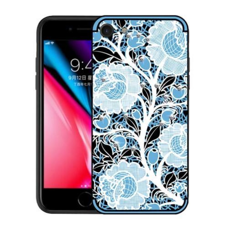 Rózsák zselés tok kristályokkal iPhone 8 és iPhone 7 készülékhez - kék