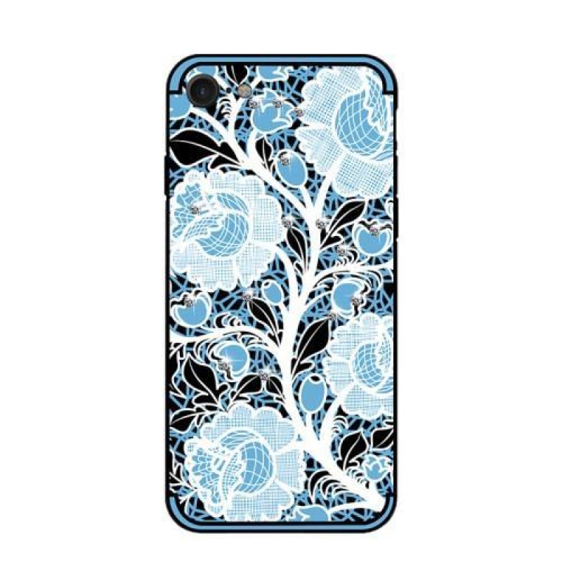 Rózsák zselés tok kristályokkal iPhone 8 és iPhone 7 készülékhez - kék