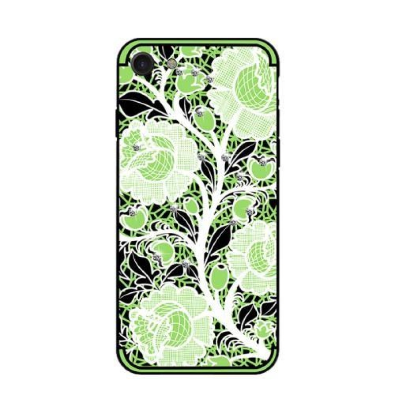 Rózsák zselés tok kristályokkal iPhone 8 és iPhone 7 készülékhez - zöld