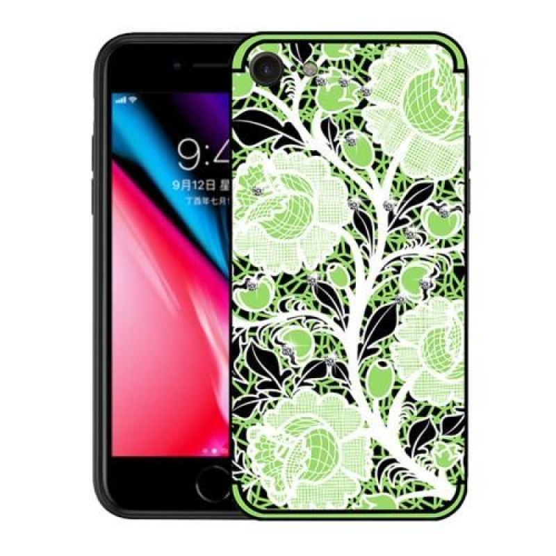 Rózsák zselés tok kristályokkal iPhone 8 és iPhone 7 készülékhez - zöld
