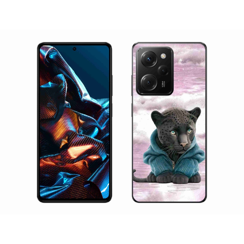 Gél borítás mmCase a Xiaomi Poco X5 Pro 5G számára - fekete párduc pulóverben